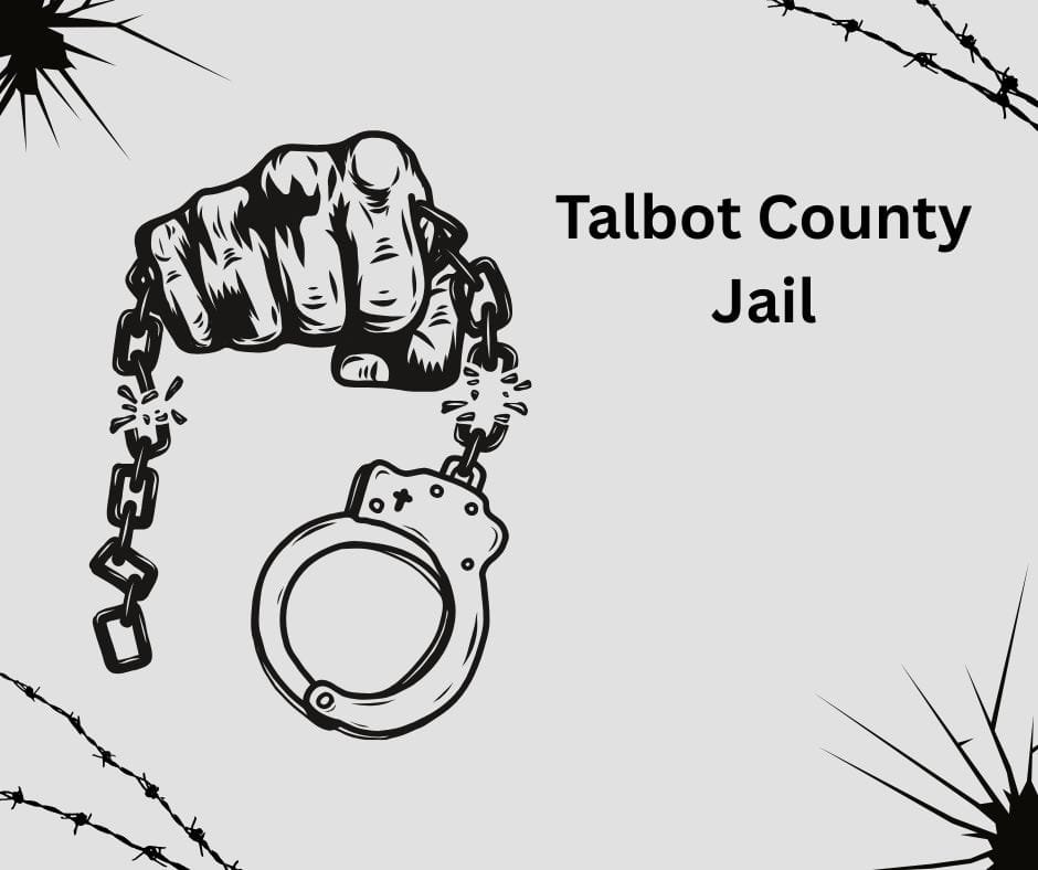 Minimalist graphic of a clenched fist breaking handcuffs with "Talbot County Jail"