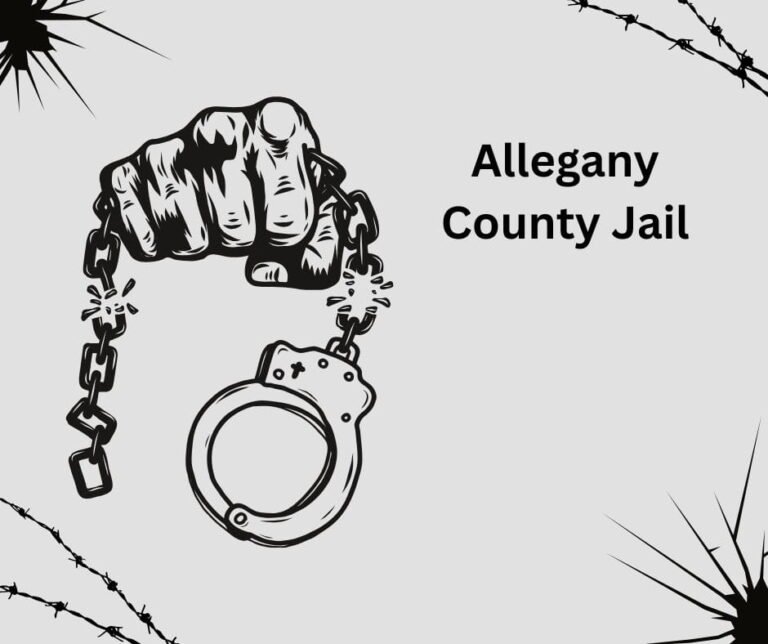 Allegany County Jail illustration showing a hand breaking chains with handcuffs representing arrest, incarceration, and inmate custody concept