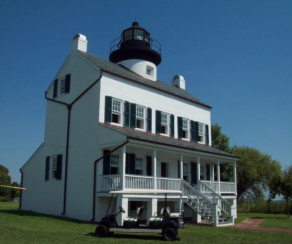 Historic Concord Point Lighthouse with attached keeper’s house in Havre de Grace, Maryland.